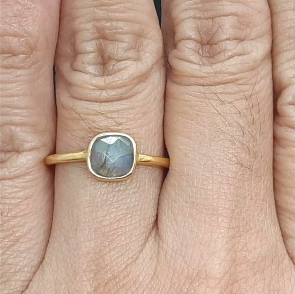 14k .925 💯% Genuine WORLD CLASS  Square cut labradorite 1.25ct ring. - Picture 6 of 11